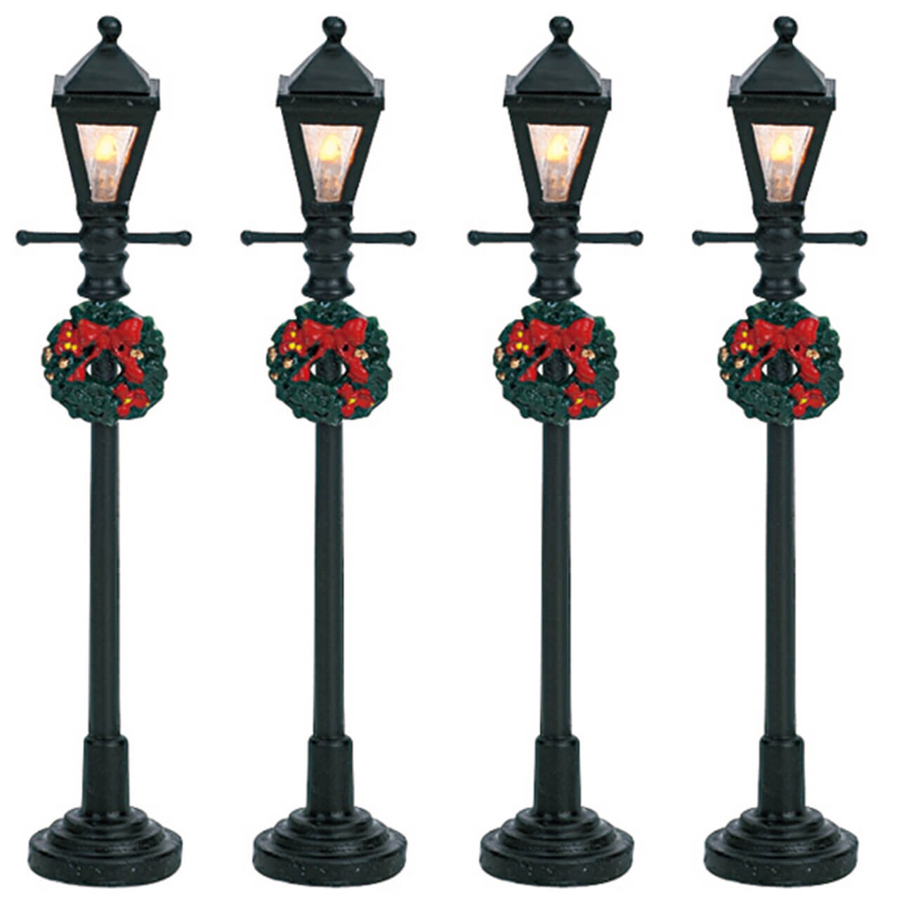 LEMAX Gas Lantern Street Lamp, set of 4, Battery Operated (4.5V) #64498